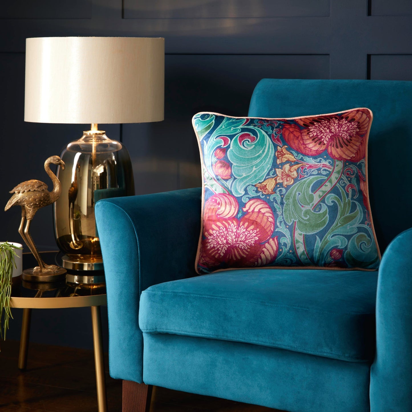 Down the Dilly Filled Cushion by Laurence Llewelyn-Bowen in Blue 43 x 43cm - Filled Cushion - Laurence Llewelyn-Bowen