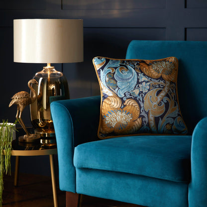 Down the Dilly Filled Cushion by Laurence Llewelyn-Bowen in Ochre/Blue 43 x 43cm - Filled Cushion - Laurence Llewelyn-Bowen
