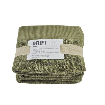 Abode Eco Face Cloth (3 pack) by Drift Home in Khaki 30 x 30cm - Face Cloth (3 pack) - Drift Home
