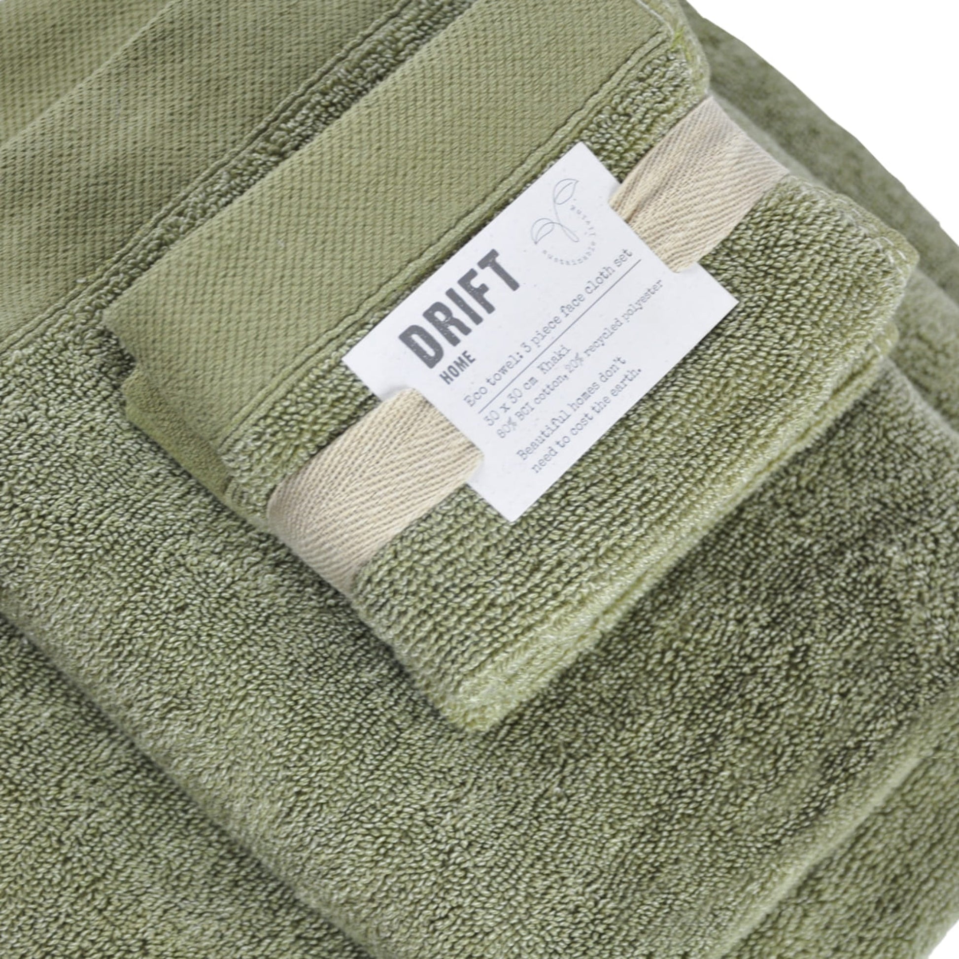 Abode Eco Face Cloth (3 pack) by Drift Home in Khaki 30 x 30cm - Face Cloth (3 pack) - Drift Home