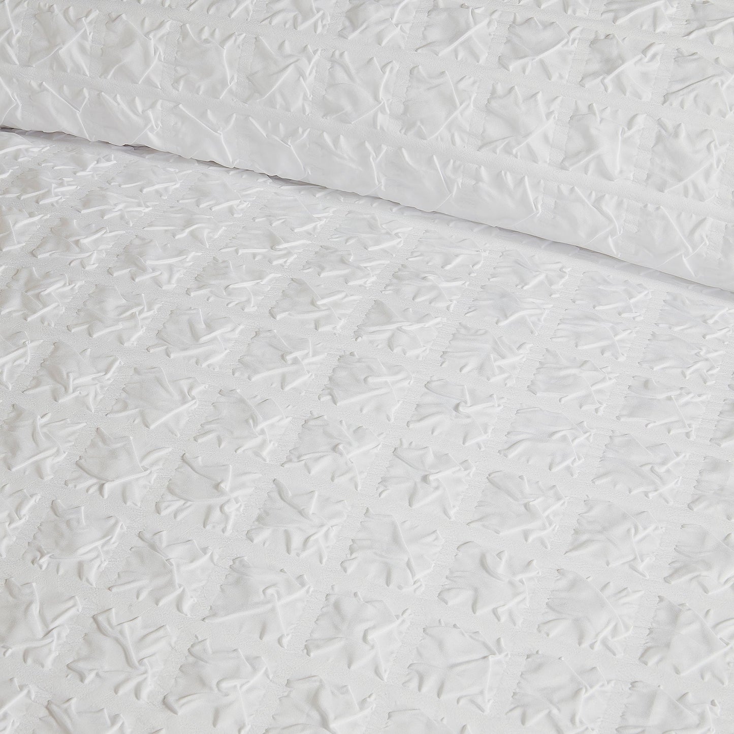 Embossed Grid Duvet Cover Set in White - Duvet Cover Set - Serene