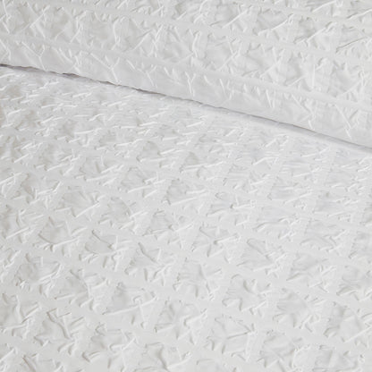 Embossed Grid Duvet Cover Set in White - Duvet Cover Set - Serene