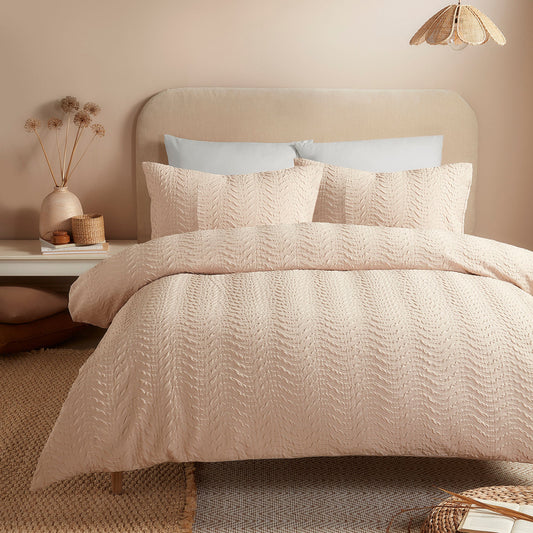 Embossed Curve Duvet Cover Set in Natural - Duvet Cover Set - Serene