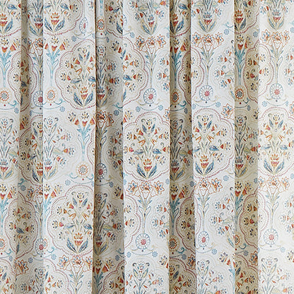 Edena Decorative Floral Pair of Pencil Pleat Curtains in Natural