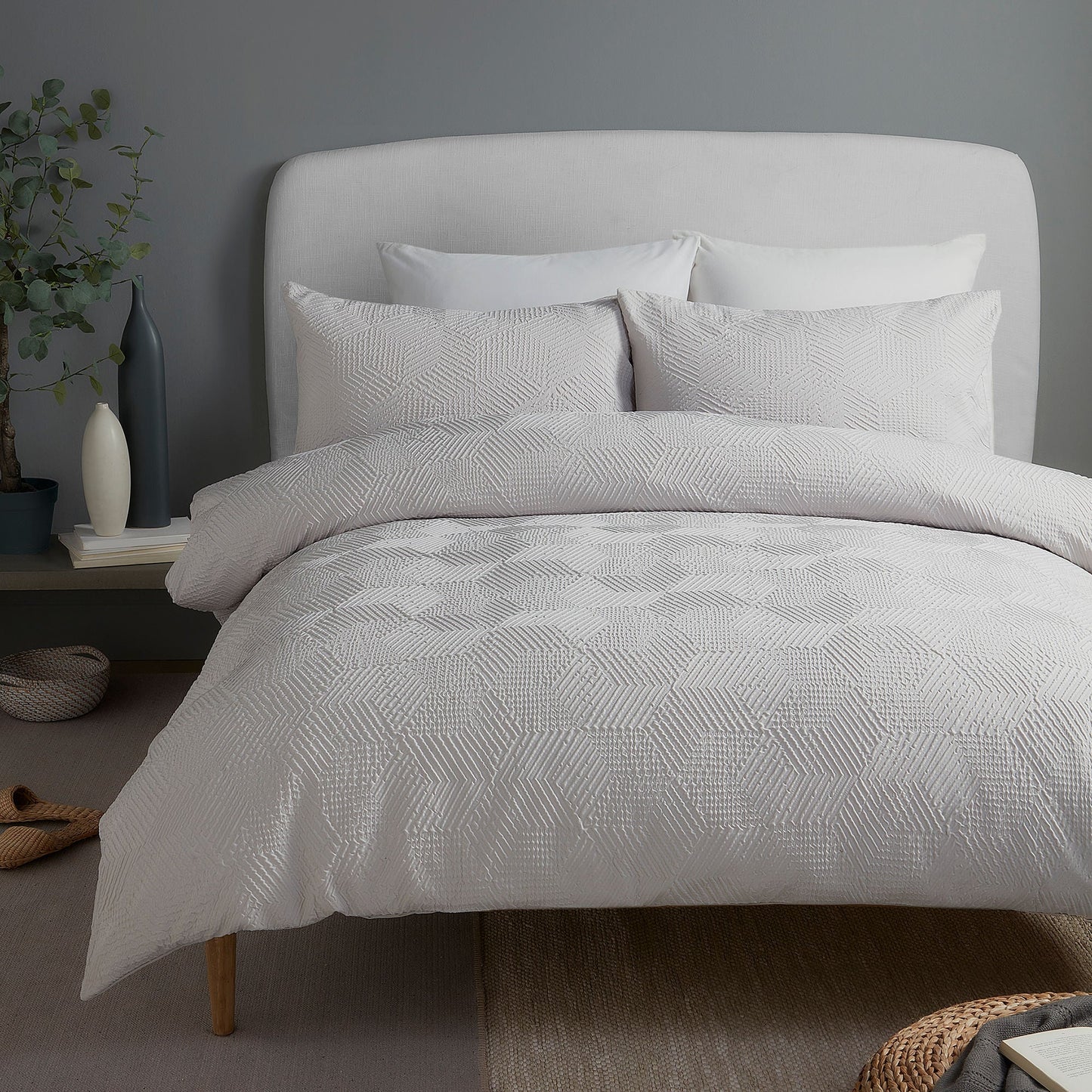 Embossed Geo Duvet Cover Set in Grey - Duvet Cover Set - Serene