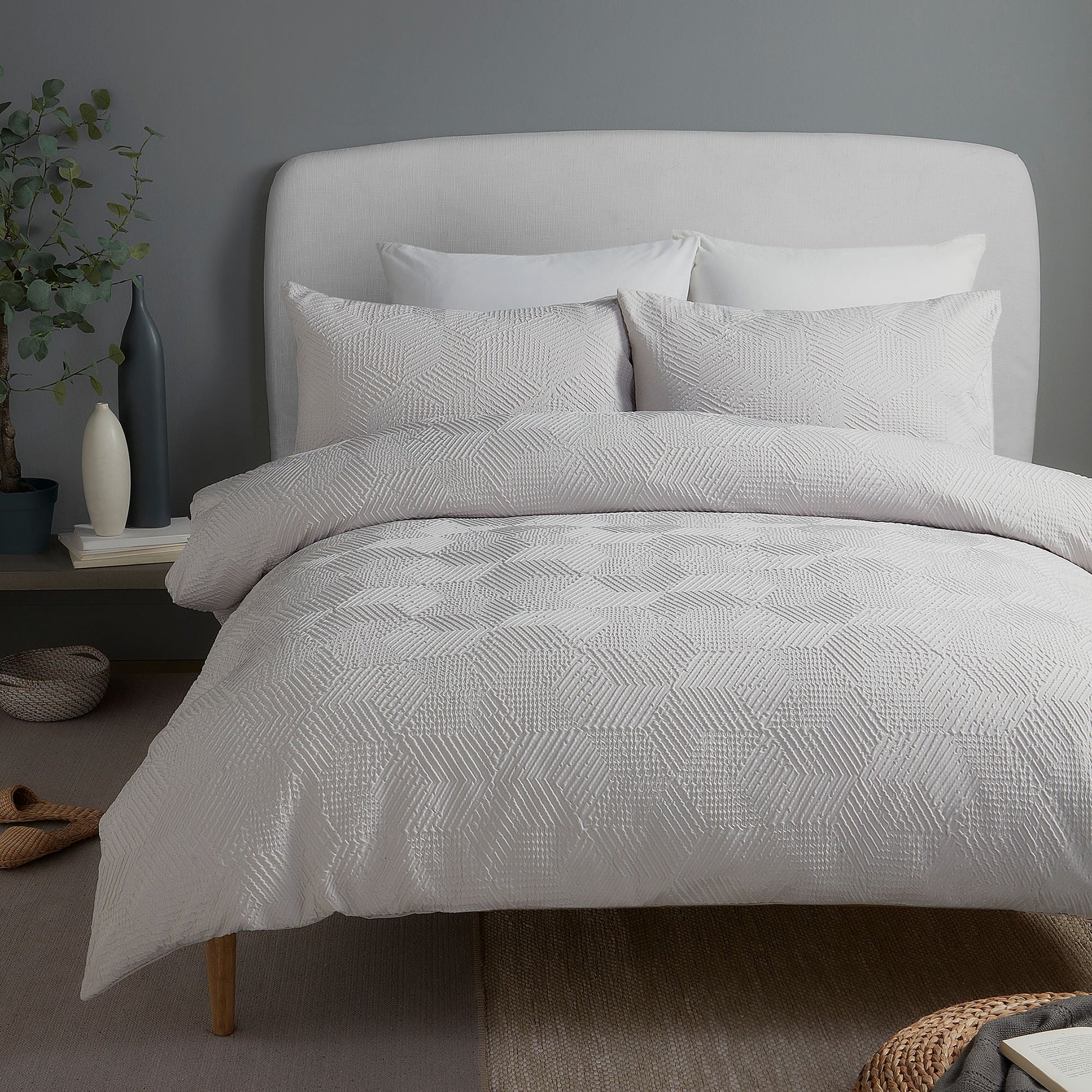 Embossed Geo Duvet Cover Set in Grey - Duvet Cover Set - Serene