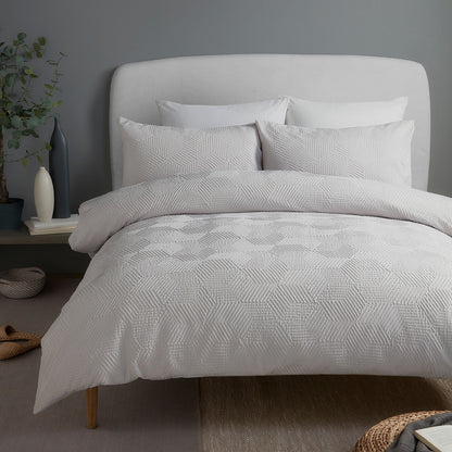 Embossed Geo Duvet Cover Set in Grey - Duvet Cover Set - Serene