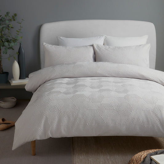 Embossed Geo Duvet Cover Set in Grey - Duvet Cover Set - Serene