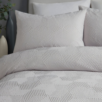 Embossed Geo Duvet Cover Set in Grey - Duvet Cover Set - Serene