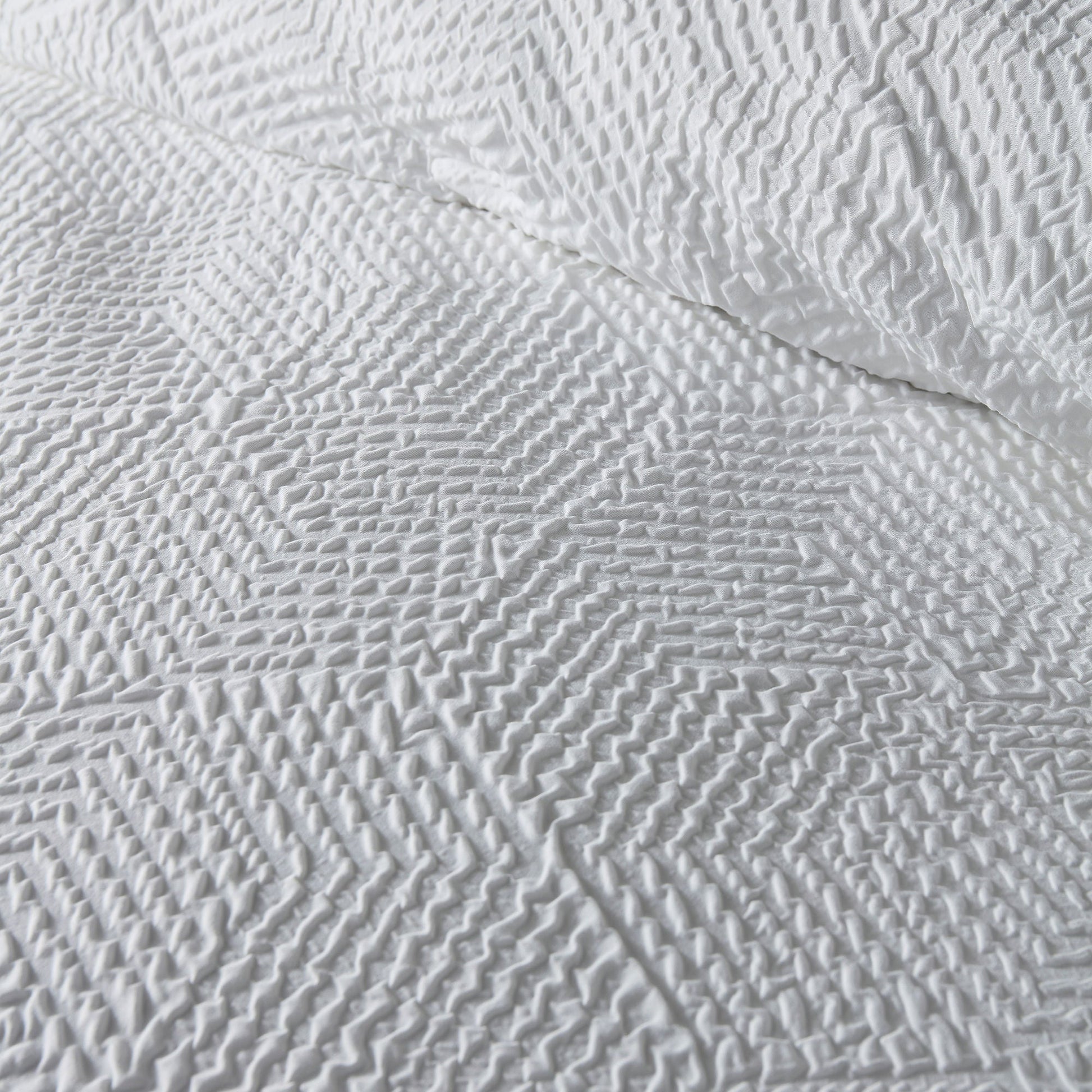 Embossed Geo Duvet Cover Set in White - Duvet Cover Set - Serene