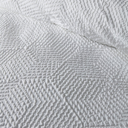Embossed Geo Duvet Cover Set in White - Duvet Cover Set - Serene