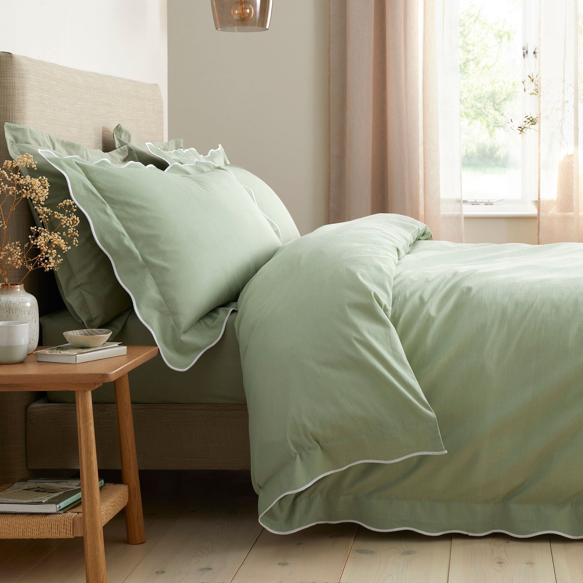 Scallop Edge Duvet Cover Set in Green - Duvet Cover Set - Appletree