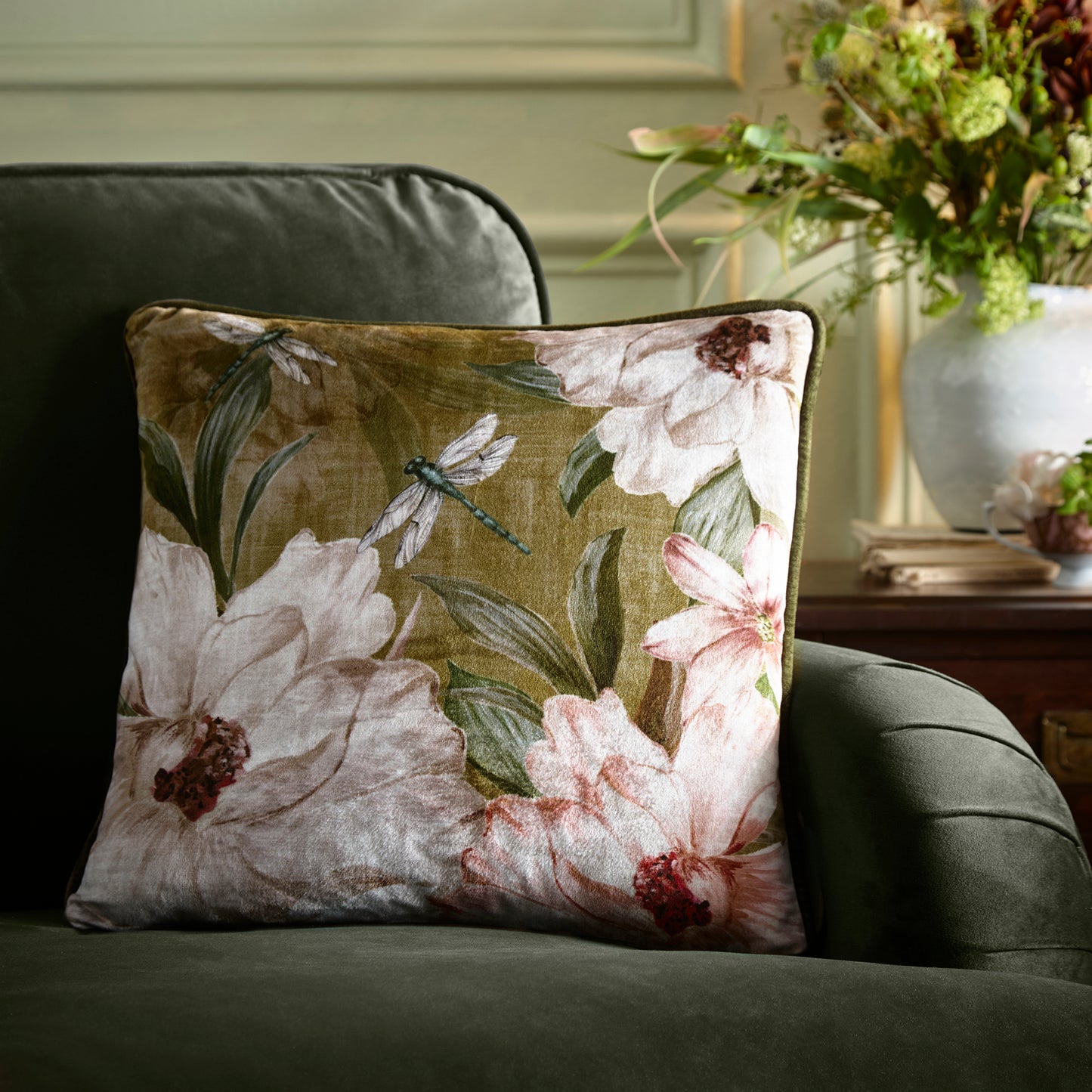 Fiorella Cushion in Olive 43 x 43cm