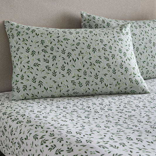 Falling Leaf 28cm Fitted Bed Sheet in White - 28cm Fitted Bed Sheet - D & D