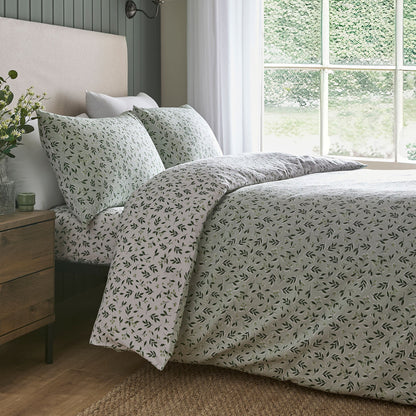 Falling Leaf 28cm Fitted Bed Sheet in White - 28cm Fitted Bed Sheet - D & D
