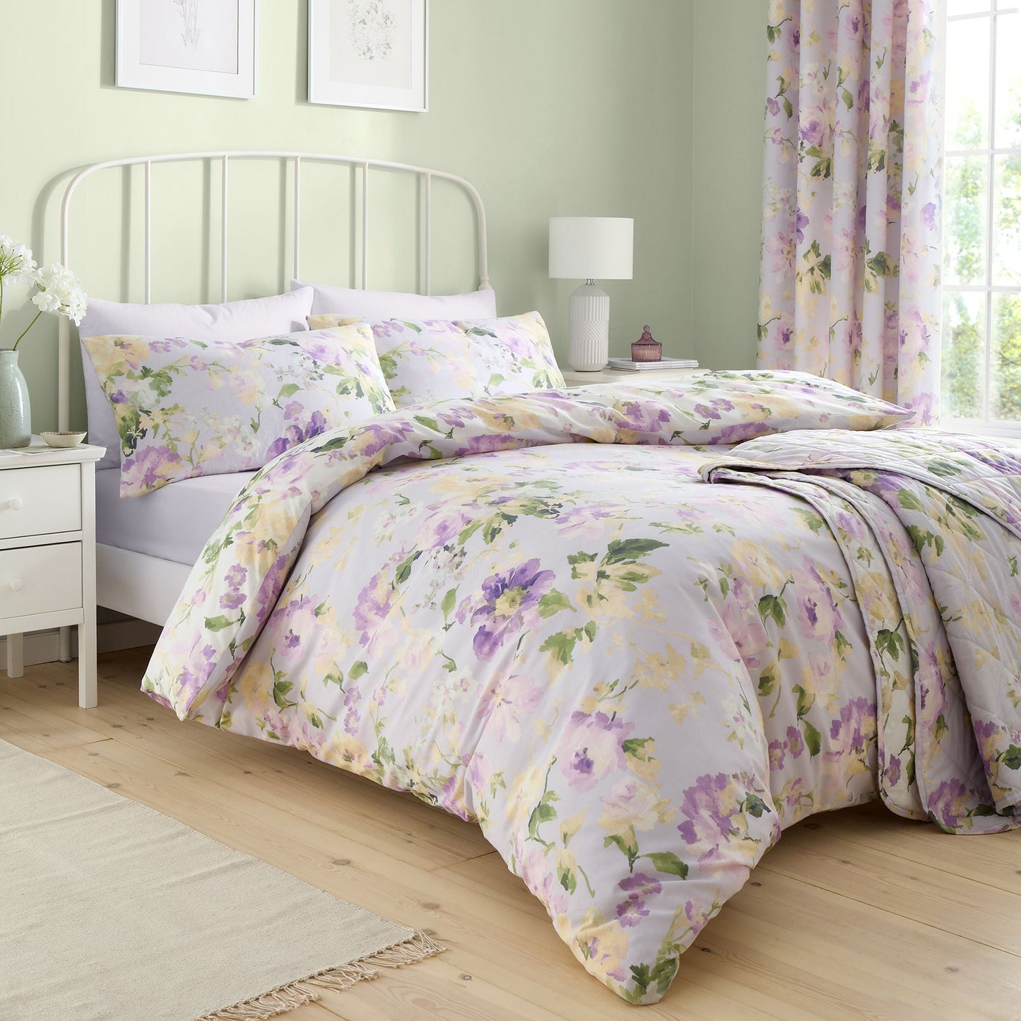 Flourette Bedspread by Dreams & Drapes Design in Lilac 200cm X 230cm - Bedspread - Dreams & Drapes Design