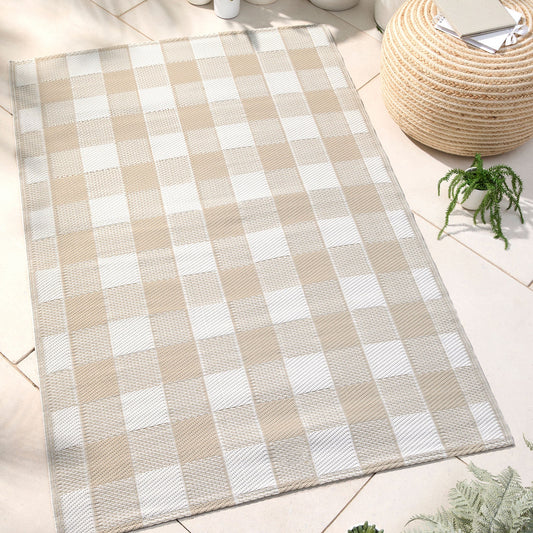 Gingham Outdoor Rug by Dreams & Drapes Design in Natural 120 x 170cm - Outdoor Rug - Dreams & Drapes Design