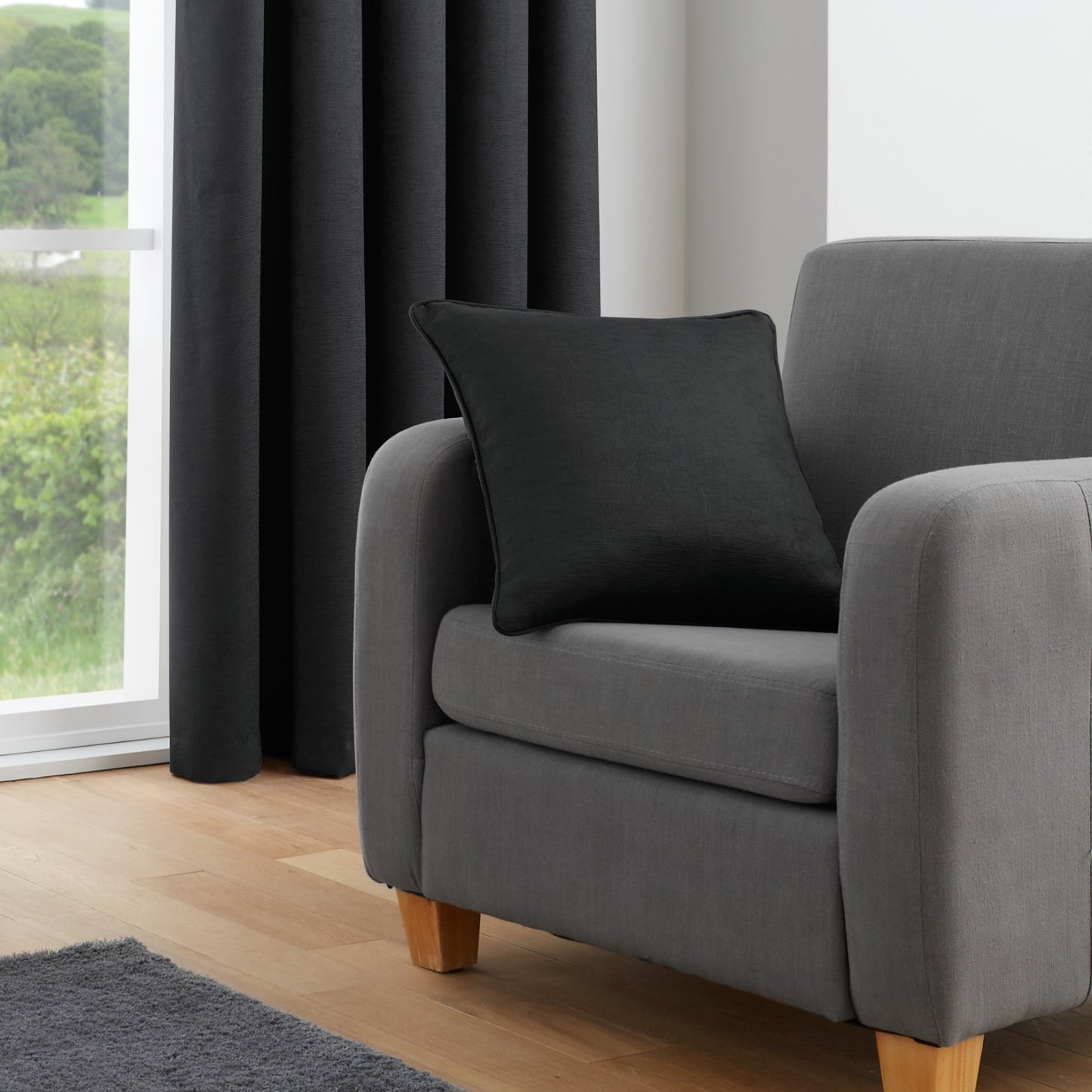 Galaxy Pair of Pencil Pleat Curtains by Fusion in Black - Pair of Pencil Pleat Curtains - Fusion