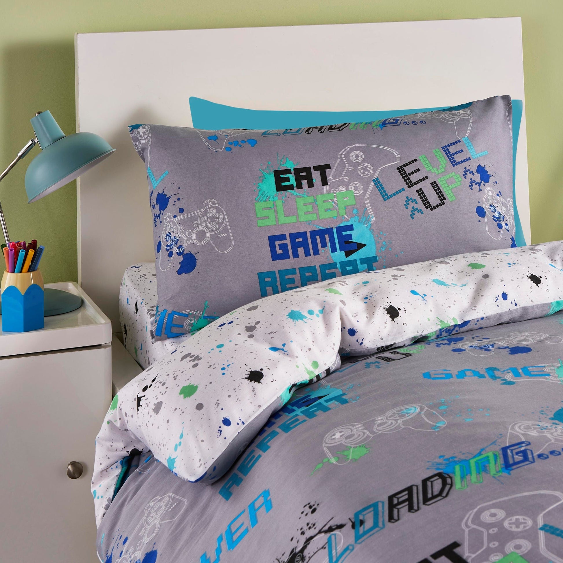 Game Glow Duvet Cover Set by Bedlam in Grey - Duvet Cover Set - Bedlam