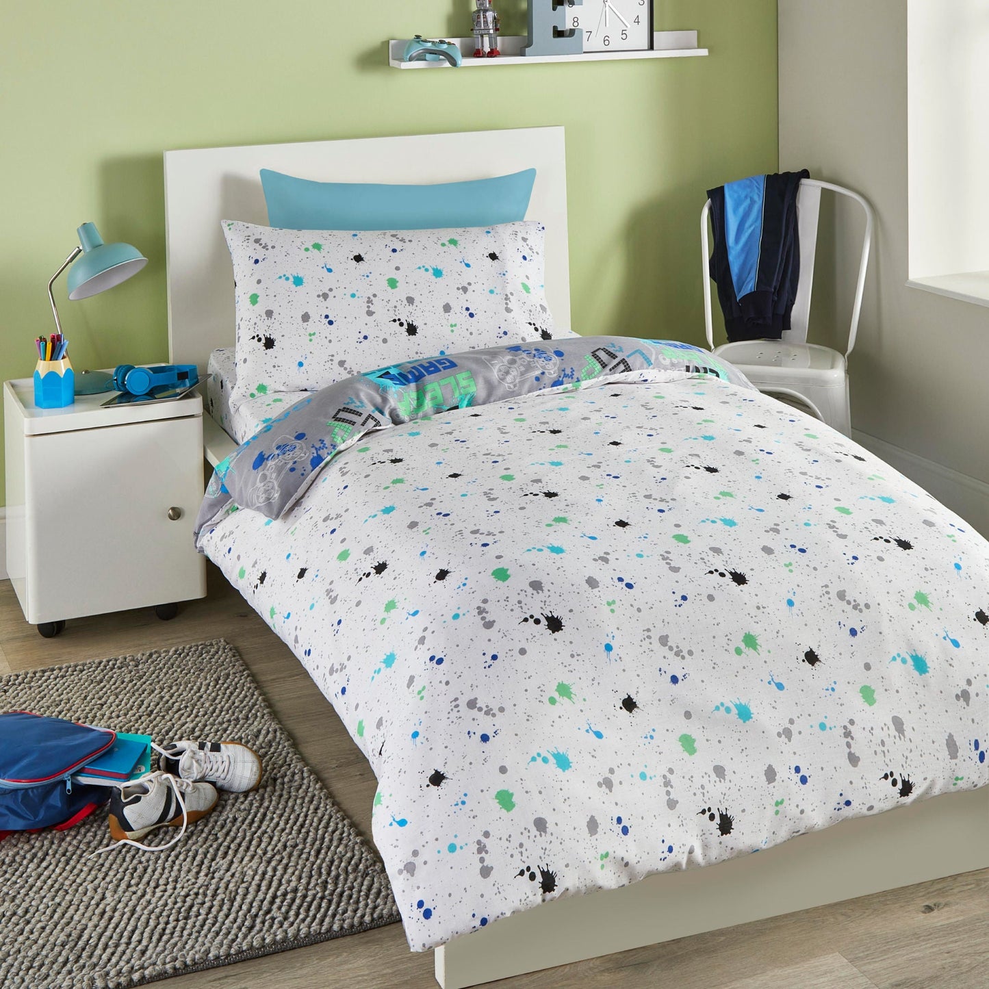 Game Glow Duvet Cover Set by Bedlam in Grey - Duvet Cover Set - Bedlam
