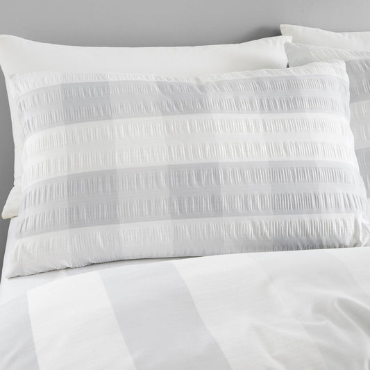 Seersucker Gingham Duvet Cover Set by Fusion in Silver - Duvet Cover Set - Fusion