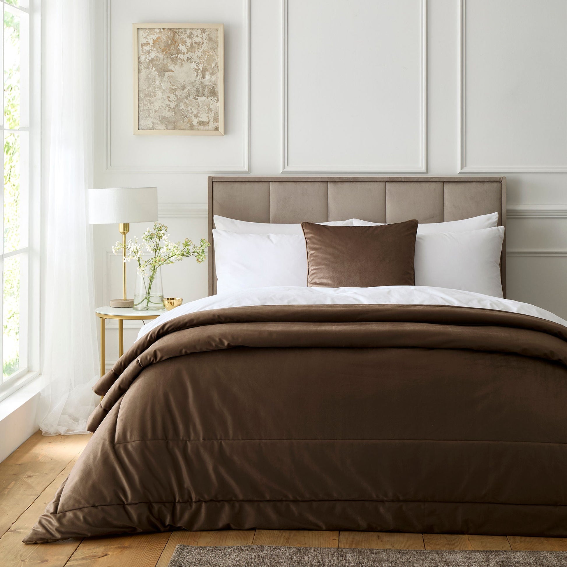 Harlan Velvet Bedspread in Chocolate 235 x 235cm - Bedspread - Appletree