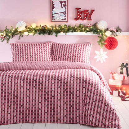 Holly Gingham Christmas Duvet Cover Set in Red - Duvet Cover Set - Fusion