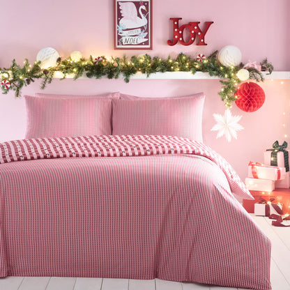 Holly Gingham Christmas Duvet Cover Set in Red - Duvet Cover Set - Fusion