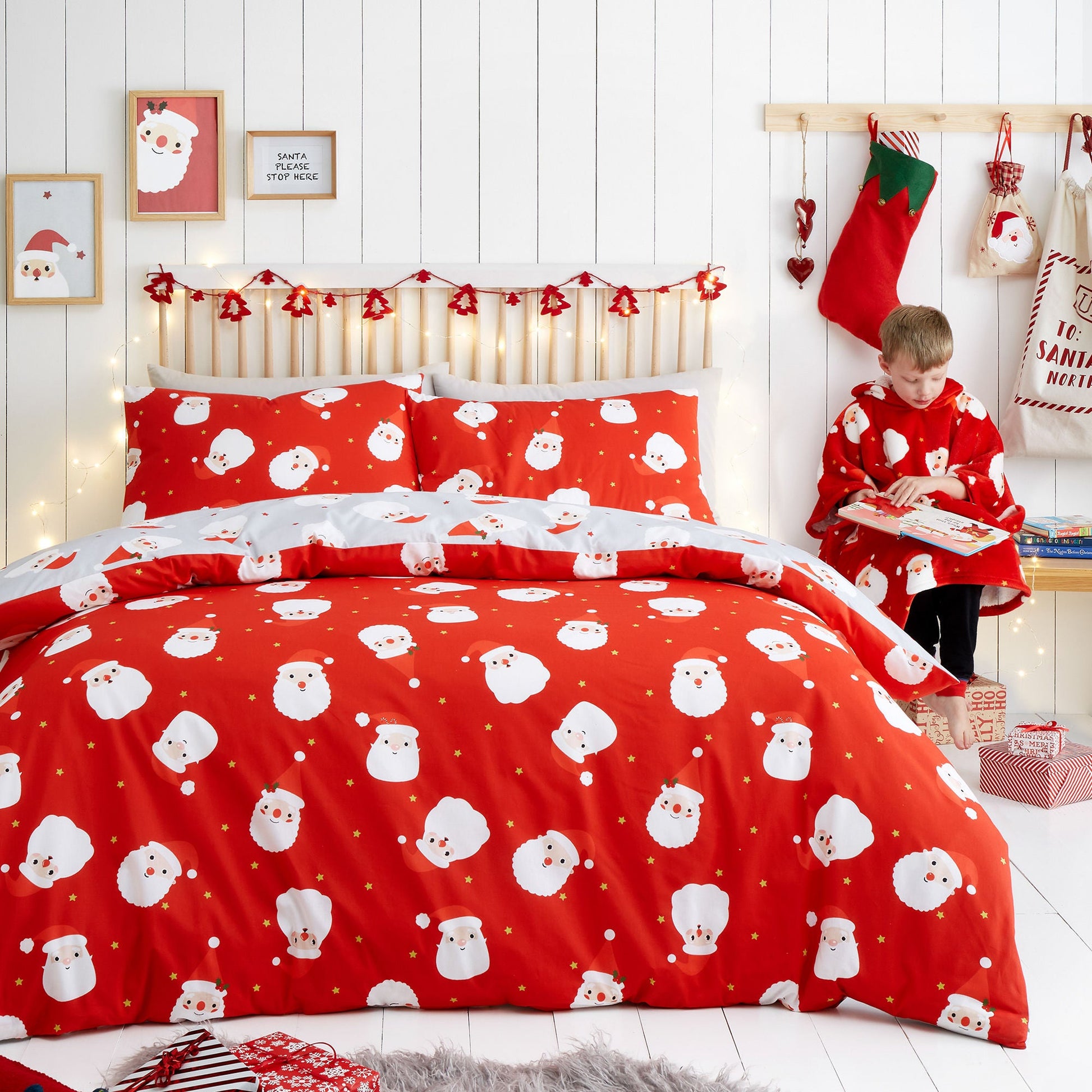 Happy Santa Duvet Cover Set by Fusion in Red - Duvet Cover Set - Fusion