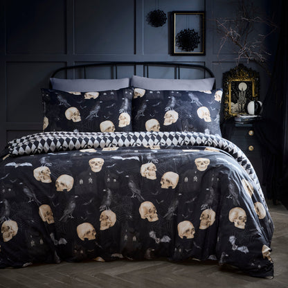 Gothic Skulls Halloween Duvet Cover Set in Black - Duvet Cover Set - Fusion