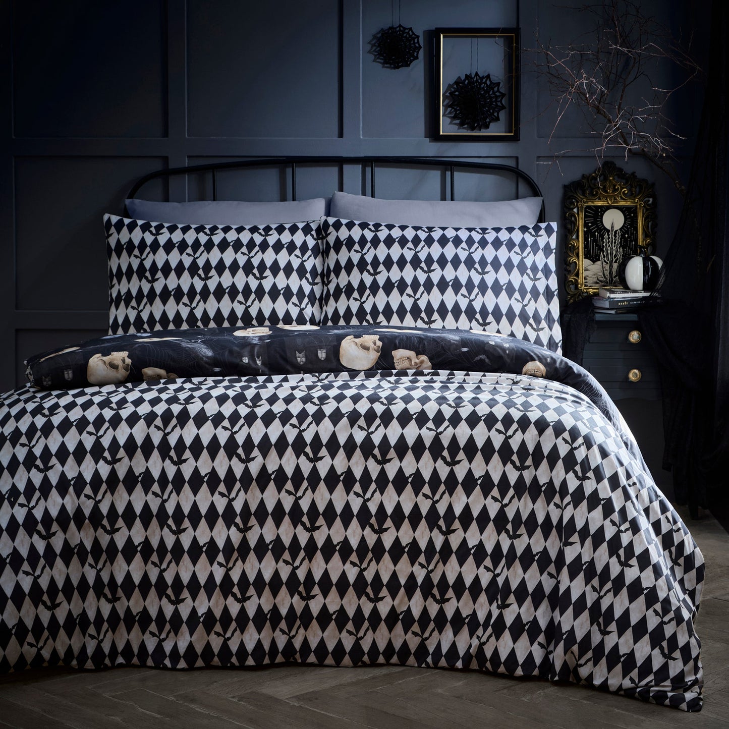 Gothic Skulls Halloween Duvet Cover Set in Black - Duvet Cover Set - Fusion