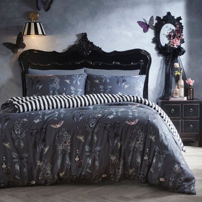 Bows Noir Halloween Duvet Cover Set in Grey - Duvet Cover Set - Fusion