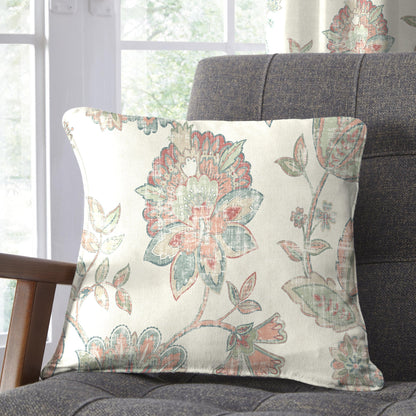 Indira Filled Cushion by Dreams & Drapes Curtains in Coral/Natural 43 x 43cm - Filled Cushion - Dreams & Drapes Curtains