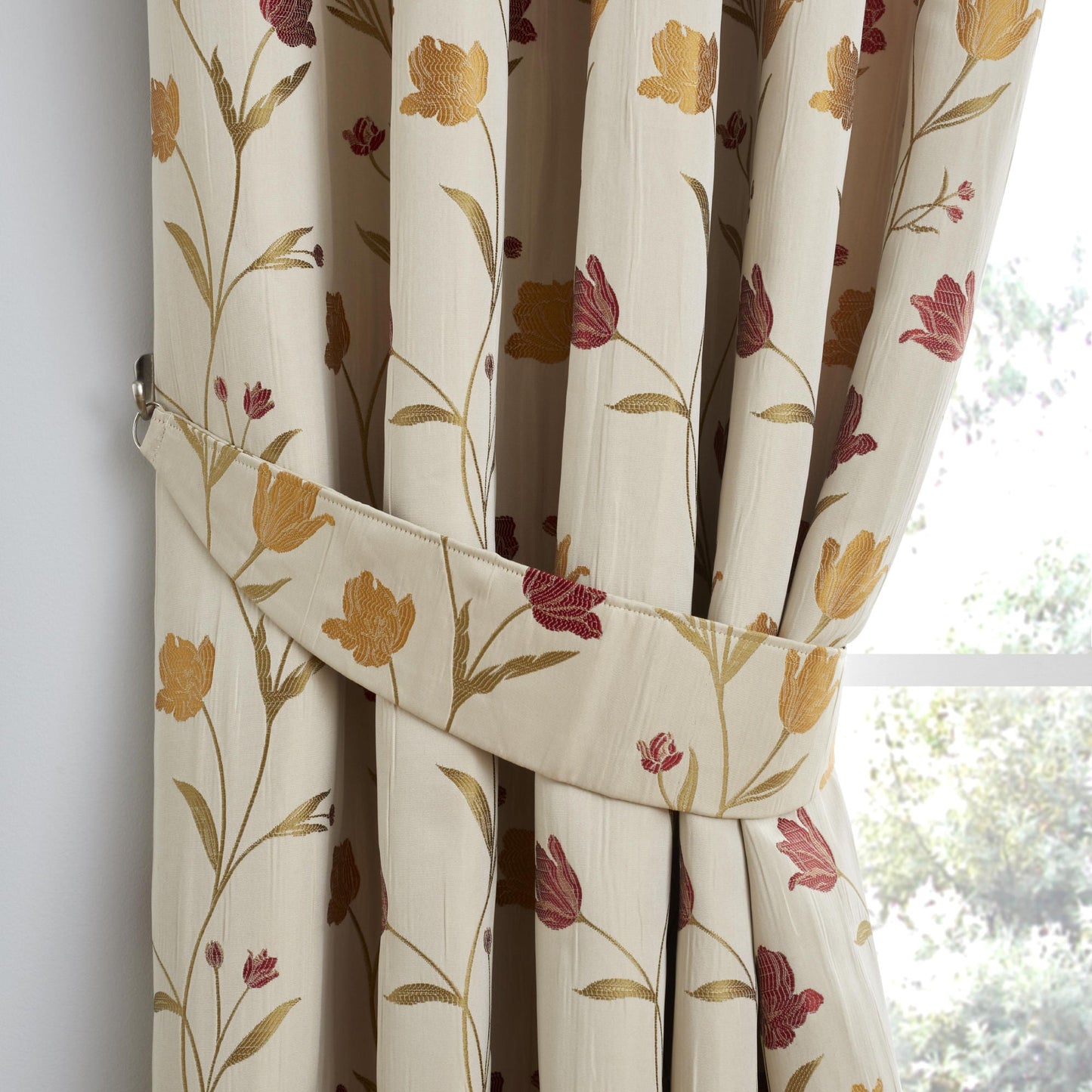 Juliette Pair Of Curtain Tiebacks by Curtina in Natural & Red  26" x 4" - Pair Of Curtain Tiebacks - Curtina