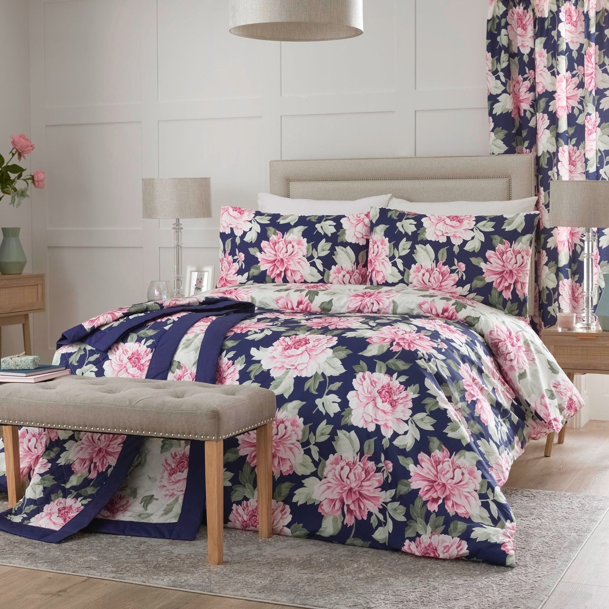 Kirsten Pair of Pencil Pleat Curtains With Tie-Backs by Dreams & Drapes Design in Pink/Blue - Pair of Pencil Pleat Curtains With Tie-Backs - Dreams & Drapes Design