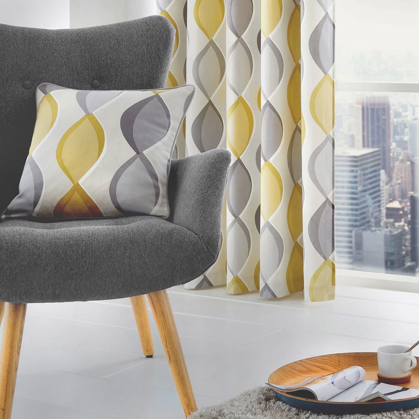 Lennox Cushion by Fusion in Grey & Ochre 43 x 43cm - Cushion - Fusion