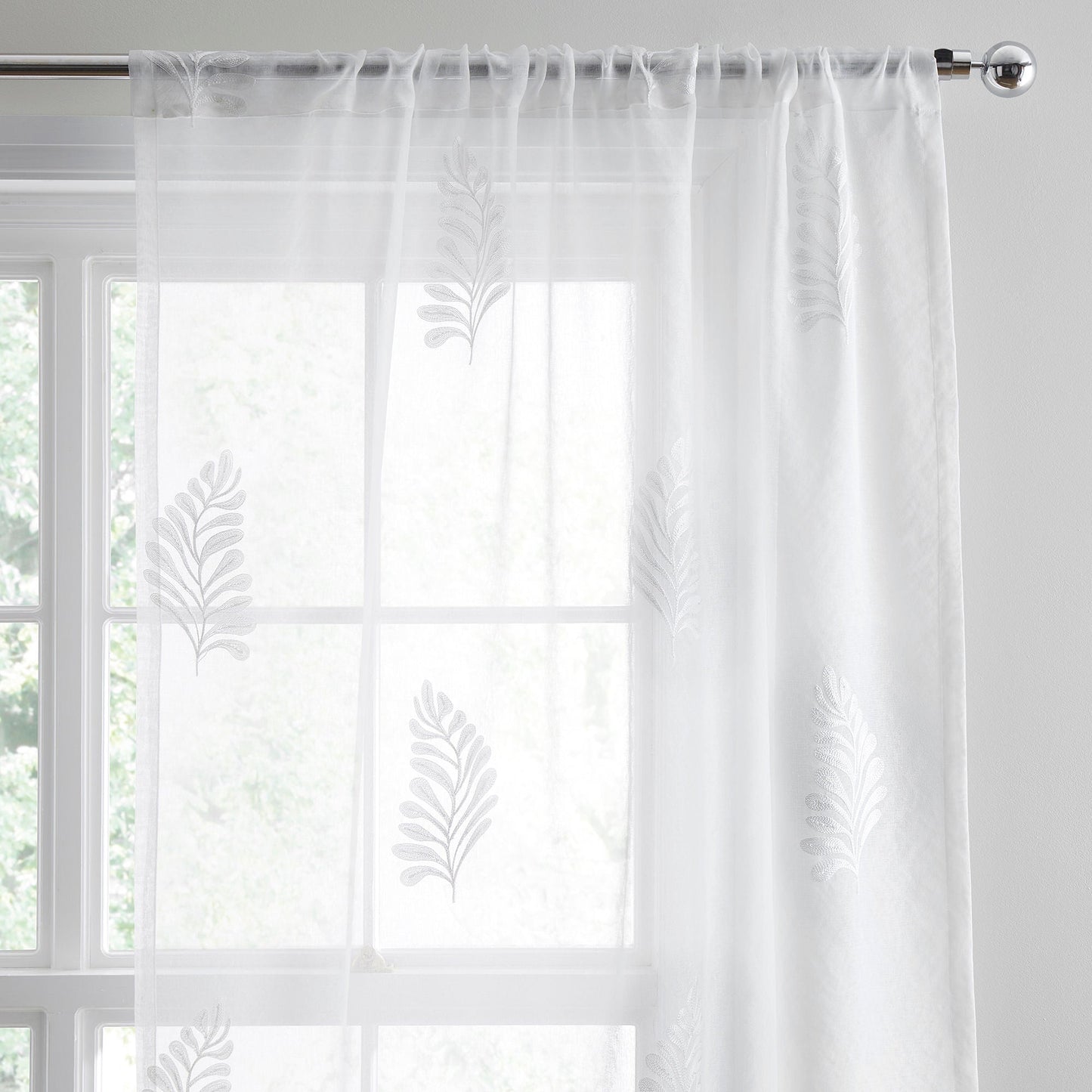 Leaf Embroidery Voile Panel in White