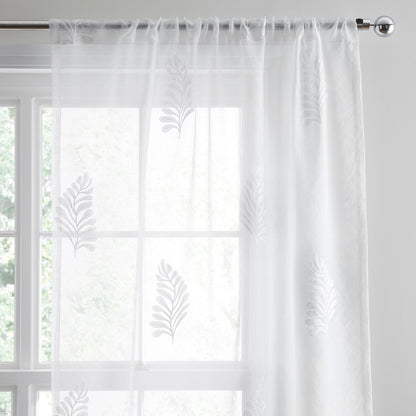 Leaf Embroidery Voile Panel in White