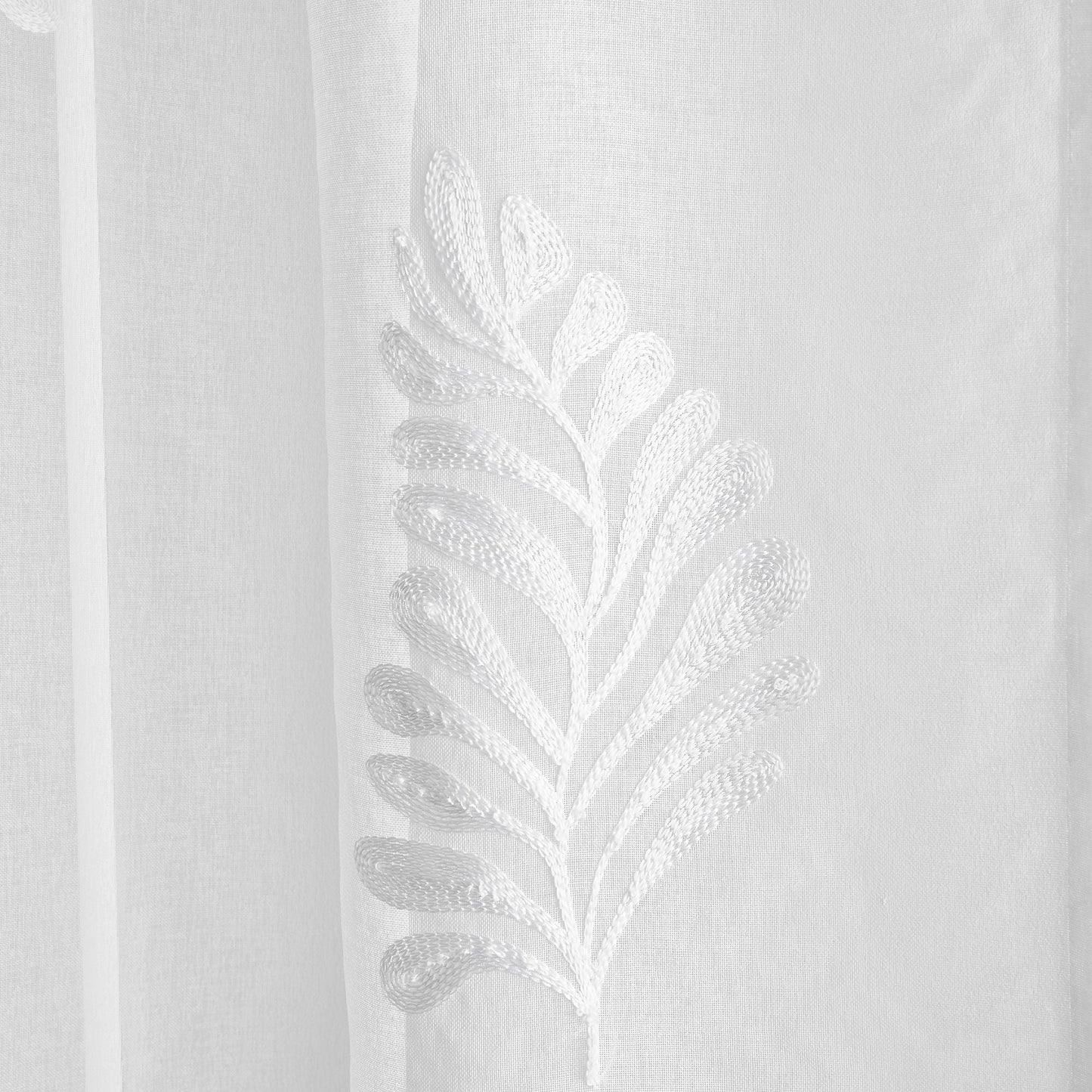 Leaf Embroidery Voile Panel in White