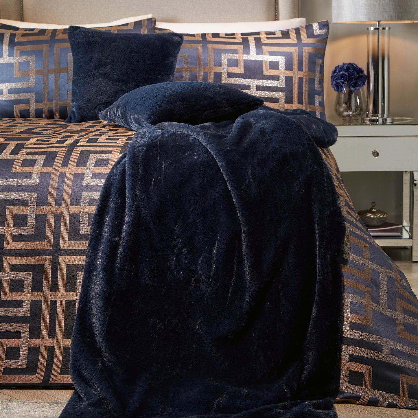 Lucie Bedspread by Soiree in Navy 150cm x 220cm - Bedspread - Soiree