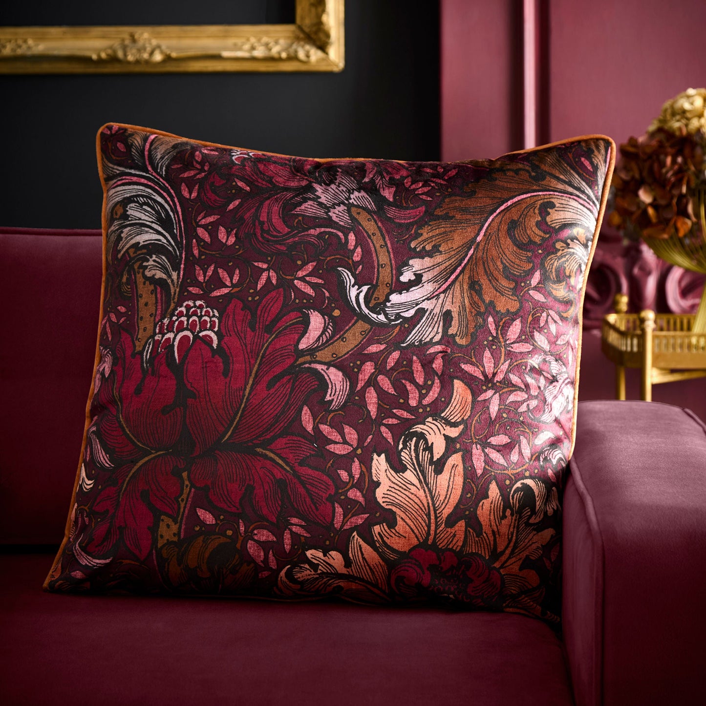 Morris Major Chintz Cushion in Burgundy 55 x 55cm - Cushion - Laurence Llewelyn-Bowen