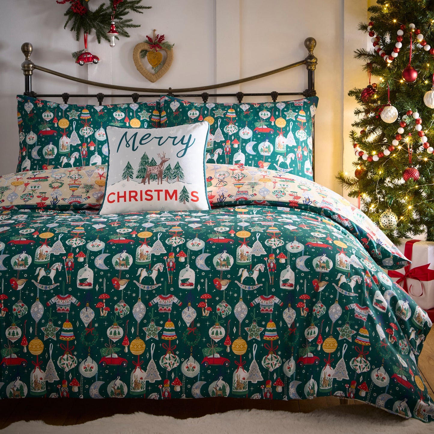 Merry Christmas Deer Cushion in Green 43 x 43cm - Cushion - Fusion