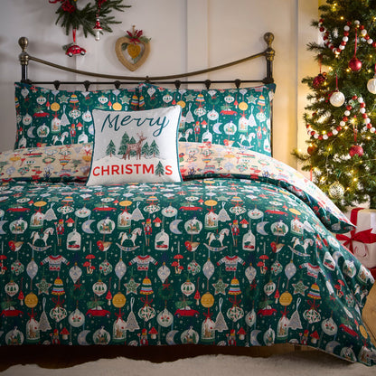 Merry Christmas Deer Cushion in Green 43 x 43cm - Cushion - Fusion