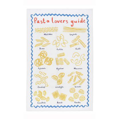 Pasta Lovers Club Guide Cotton Tea Towel in Yellow