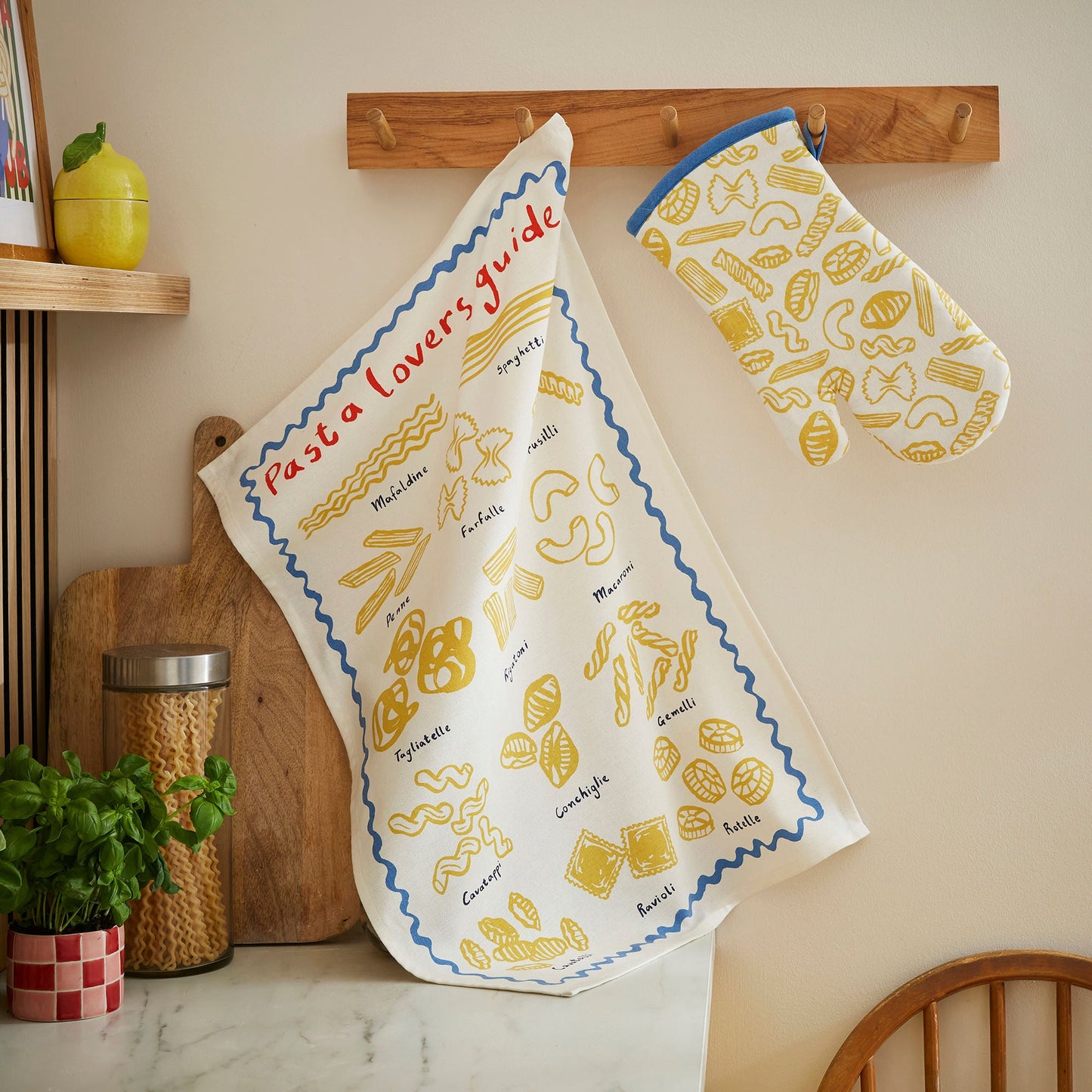 Pasta Lovers Club Guide Cotton Tea Towel in Yellow