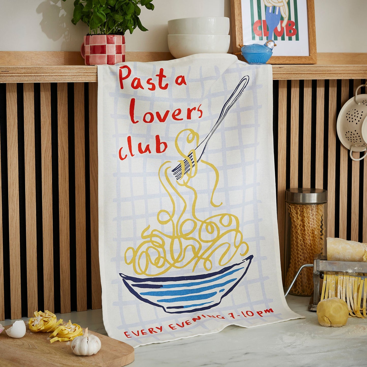 Pasta Lovers Club Cotton Tea Towel in Yellow
