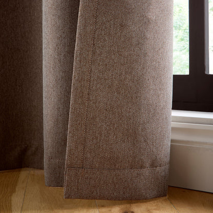 Plain Twill Pair of Eyelet Curtains in Chocolate - Pair of Eyelet Curtains - Curtina