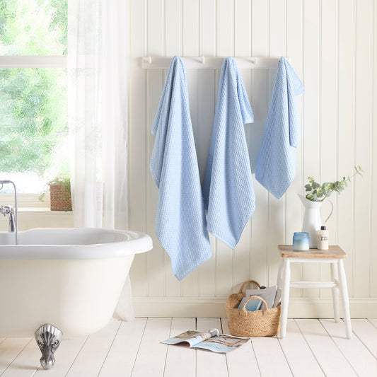 Popcorn Check Towels in Blue