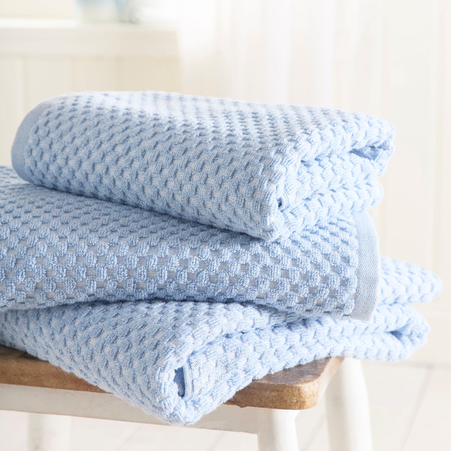 Popcorn Check Towels in Blue