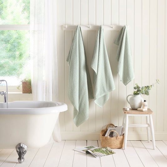 Popcorn Check Towels in Green